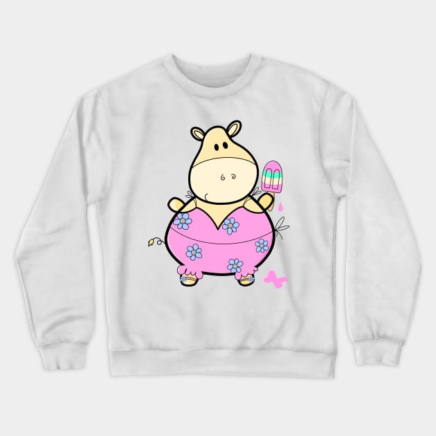 Cute chubby hippo with rainbow popsicle Crewneck Sweatshirt by The Pretty Hippo Company